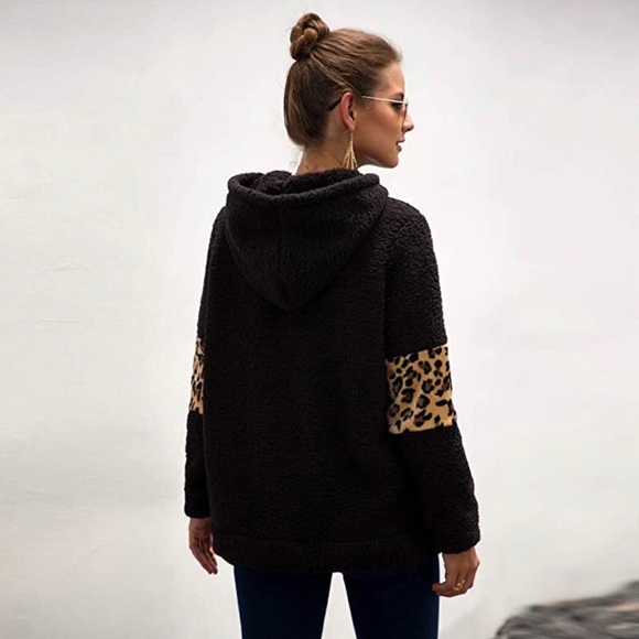 Clearance Leopard Print Plush Hoodie - Picture 3 of 5
